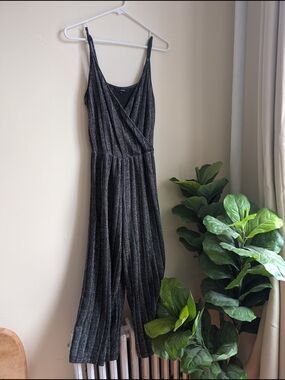 Vero Moda Black Metallic-Striped Jumpsuit